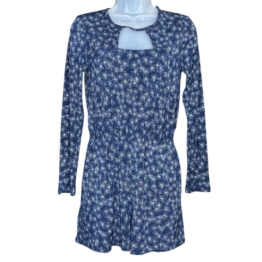 BCBGeneration Romper Women Size XS Navy Blue Floral Long Sleeve Cut Out Boho New